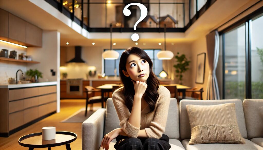 考え事をする女性、ハテナ？という表情