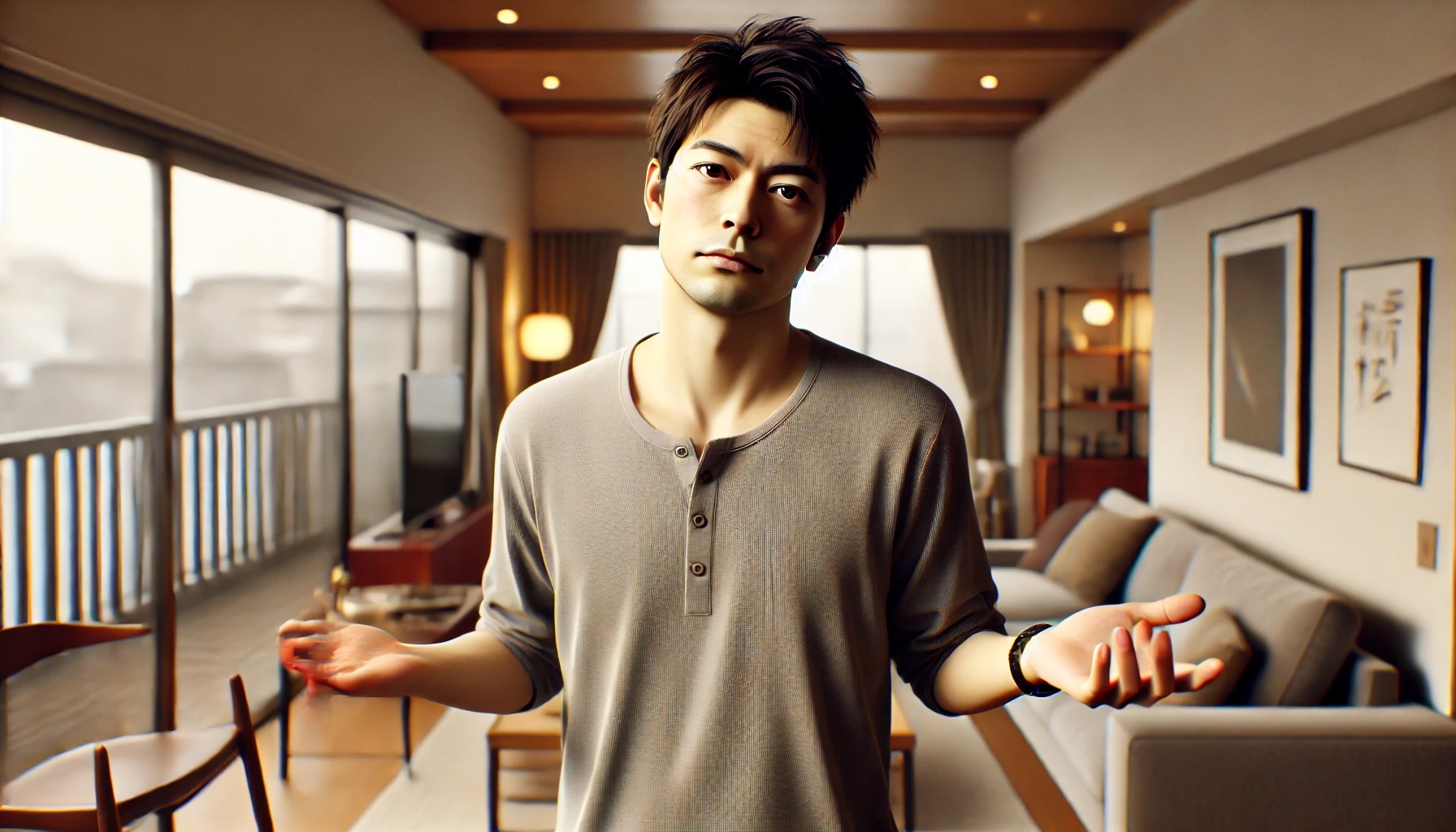 やれやれ。うんざりな表情の男性