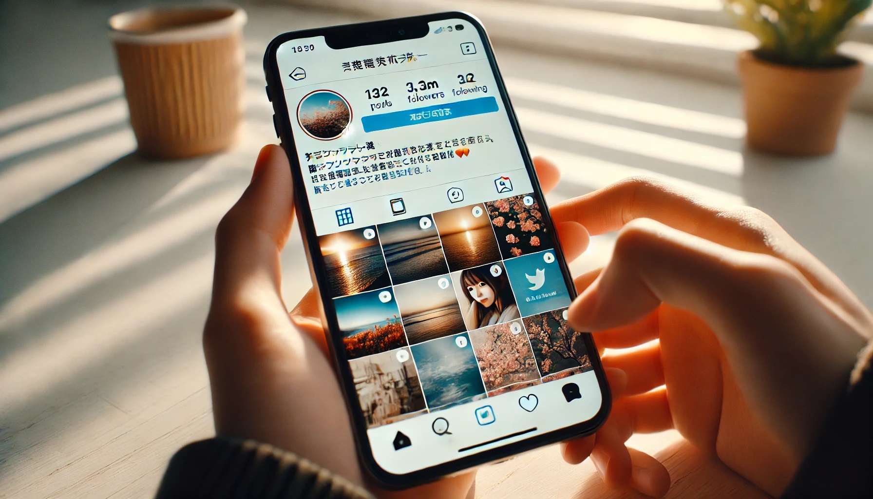 インスタやＸなどSNSを操作する人の手