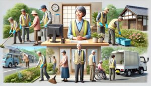 シルバー人材センター、高齢者、年配者の働く様子.