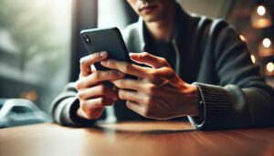 スマホで電話やSNSを操作する男性の手元