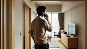 スマホで電話をしている男性