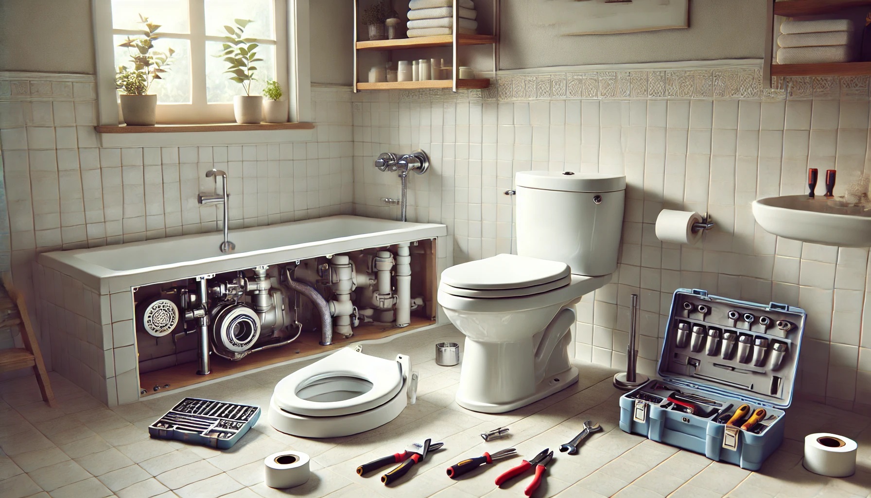 トイレのリフォーム、便器の交換、ウォシュレット取り付け、取り外し工事の様子