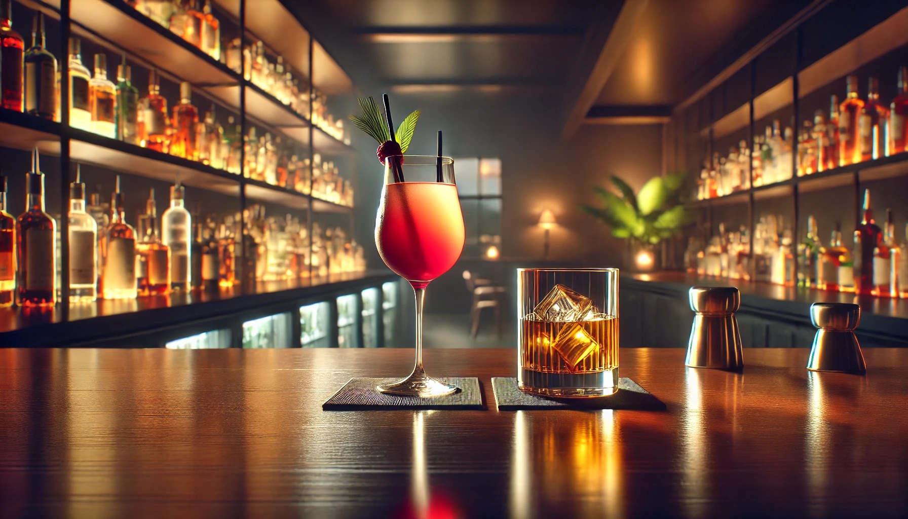 バーカウンターのカクテル