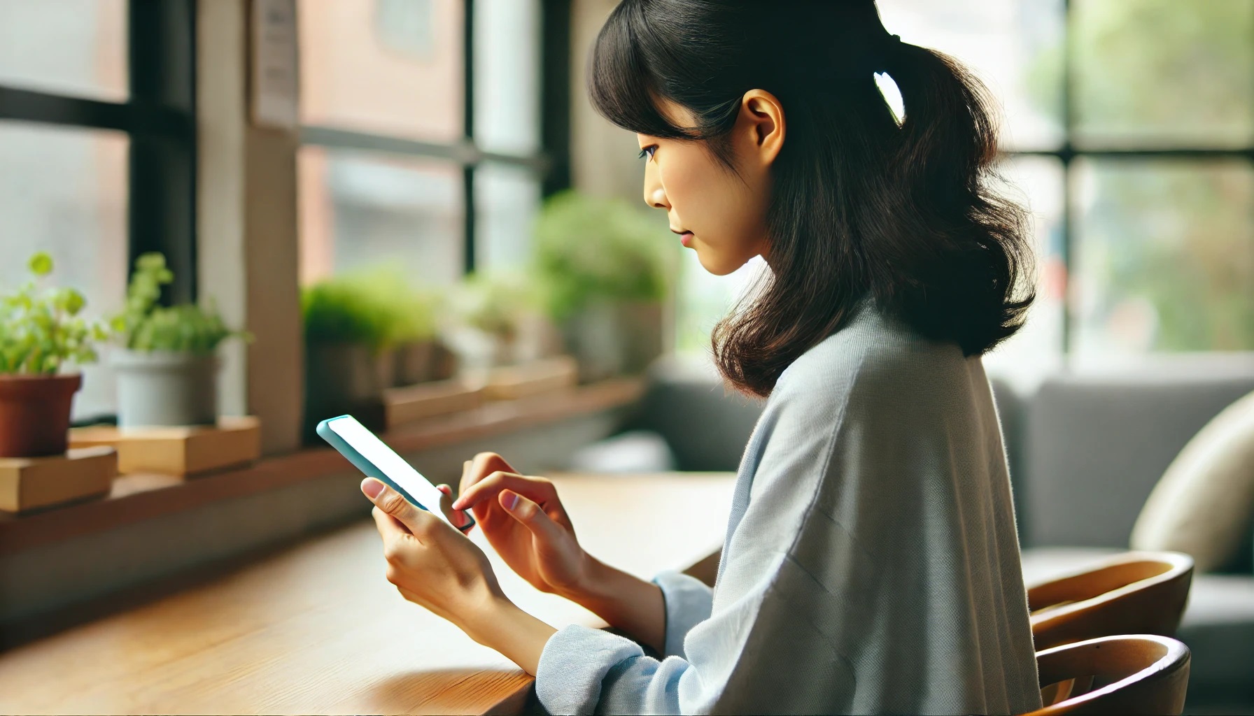 LINEやメッセージを確認する女性