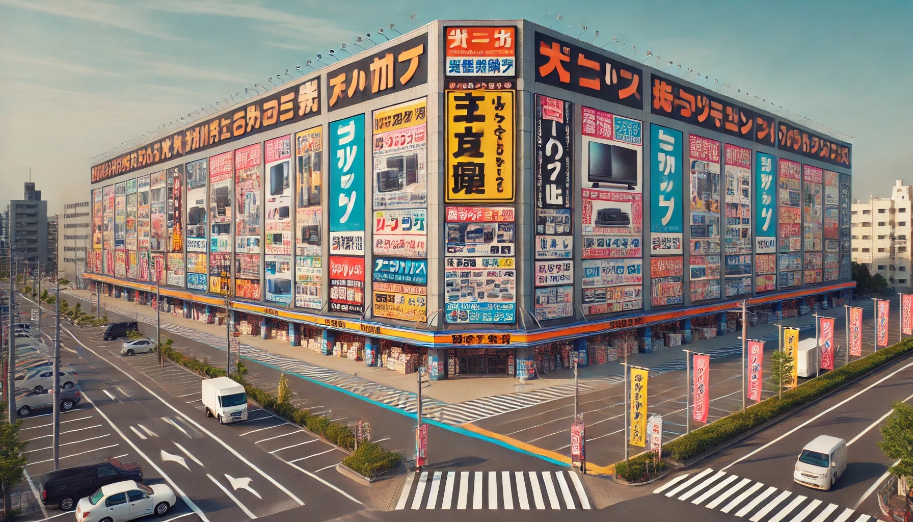 家電量販店、電気屋、ディスカウントショップ、ホームセンターなどの外観