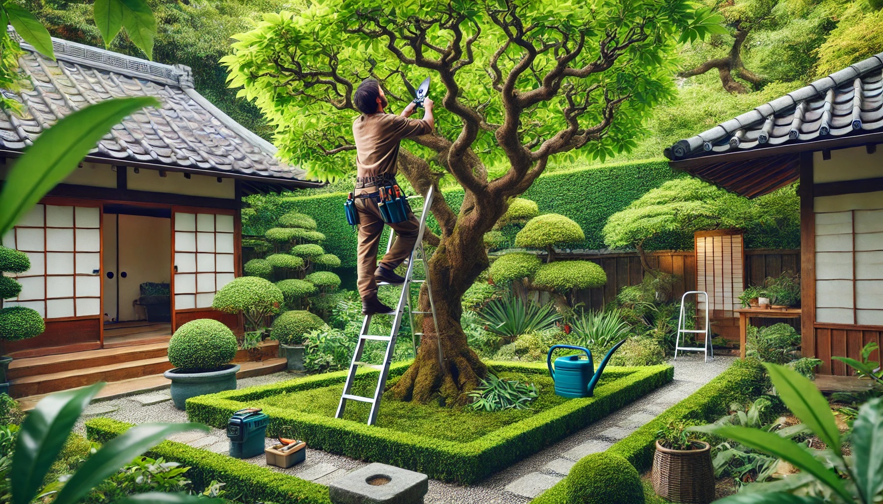 庭木の剪定をする、伐採、造園、植木屋の業者