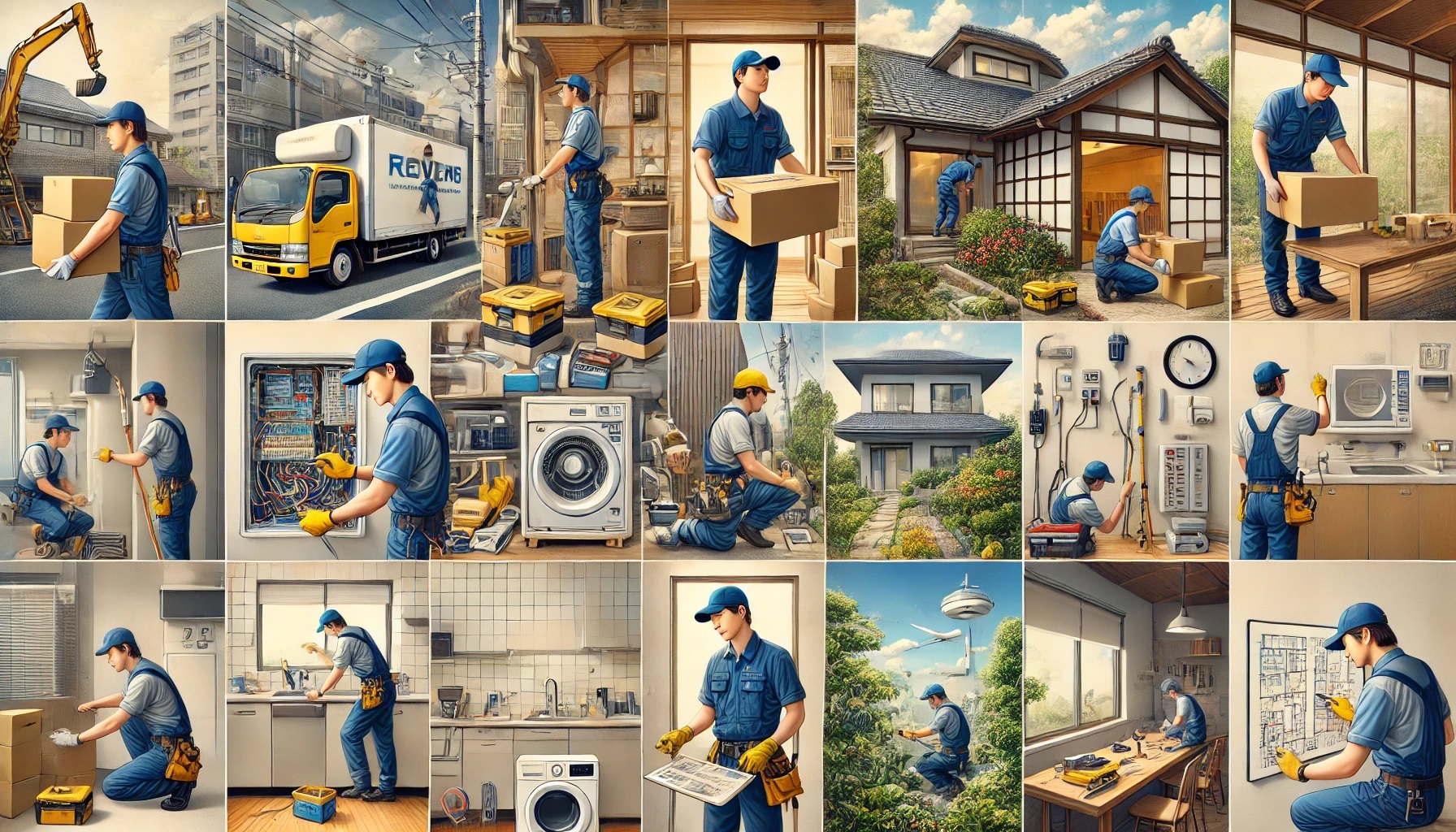 様々な業種の業者と働いている様子