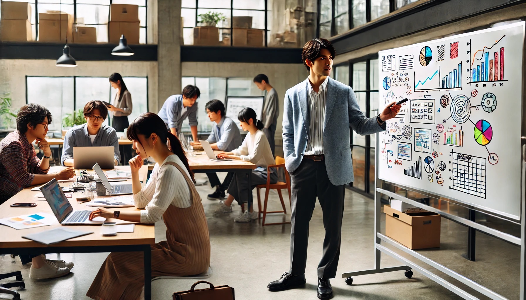 社内恋愛-オフィス内で仕事をしている様子