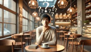 疑問や悩みについて考え事をする男性