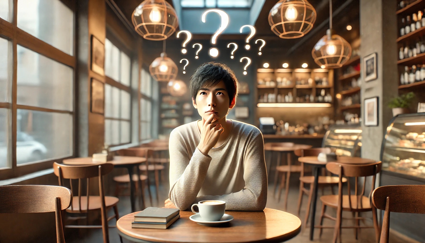 疑問や悩みについて考え事をする男性