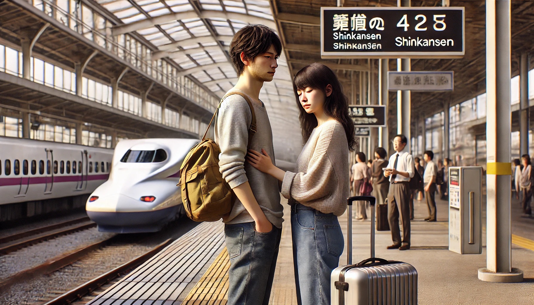 遠距離恋愛、駅のホームのカップル