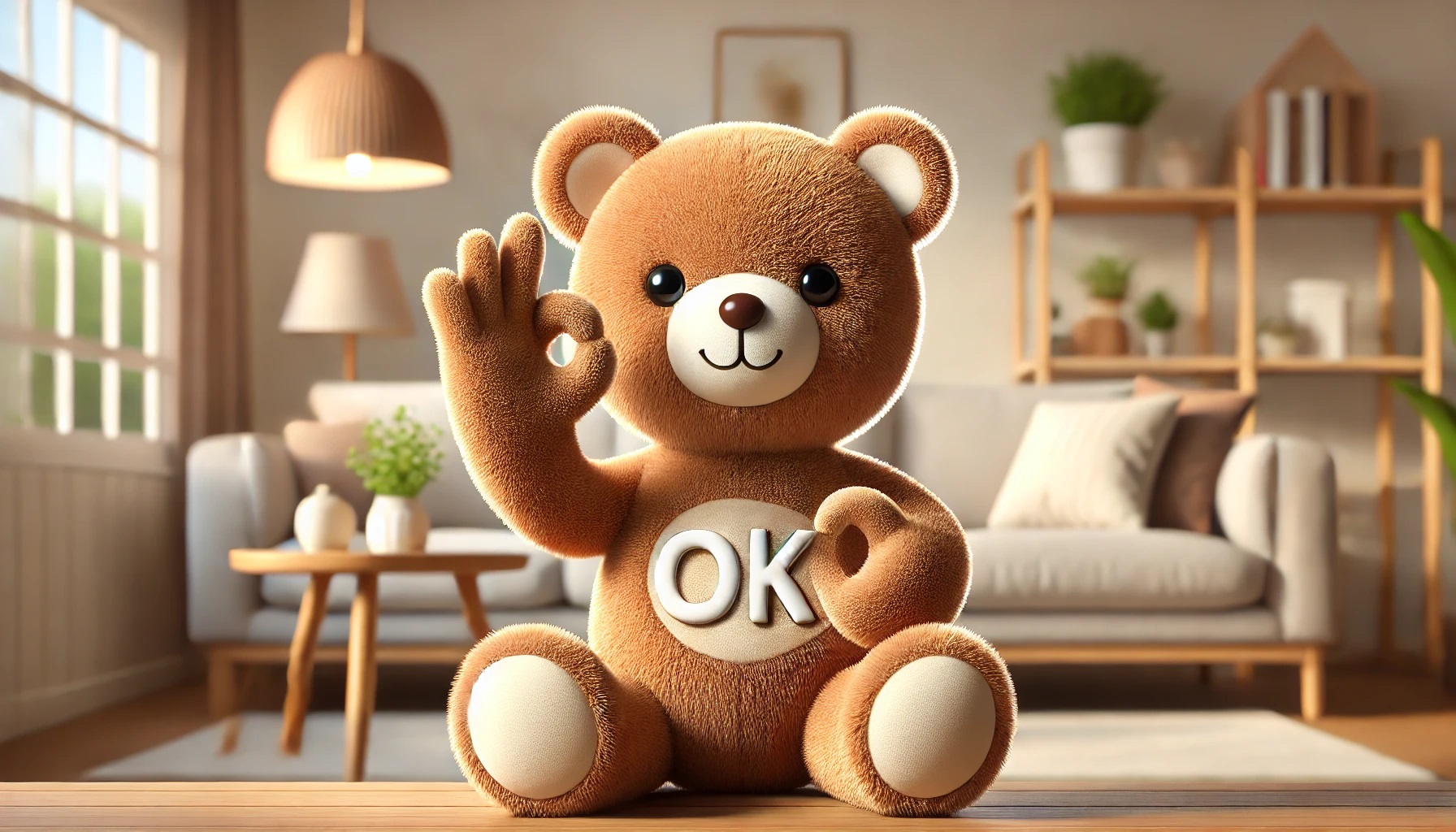 ＯＫのポーズぬいぐるみをするクマのぬいぐるみ