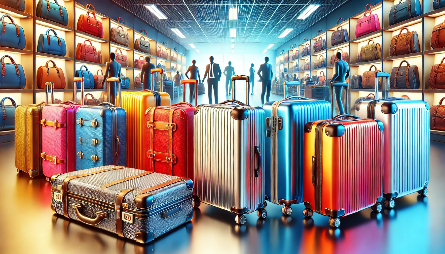 スーツケースの売り場絵商品を選ぶ人