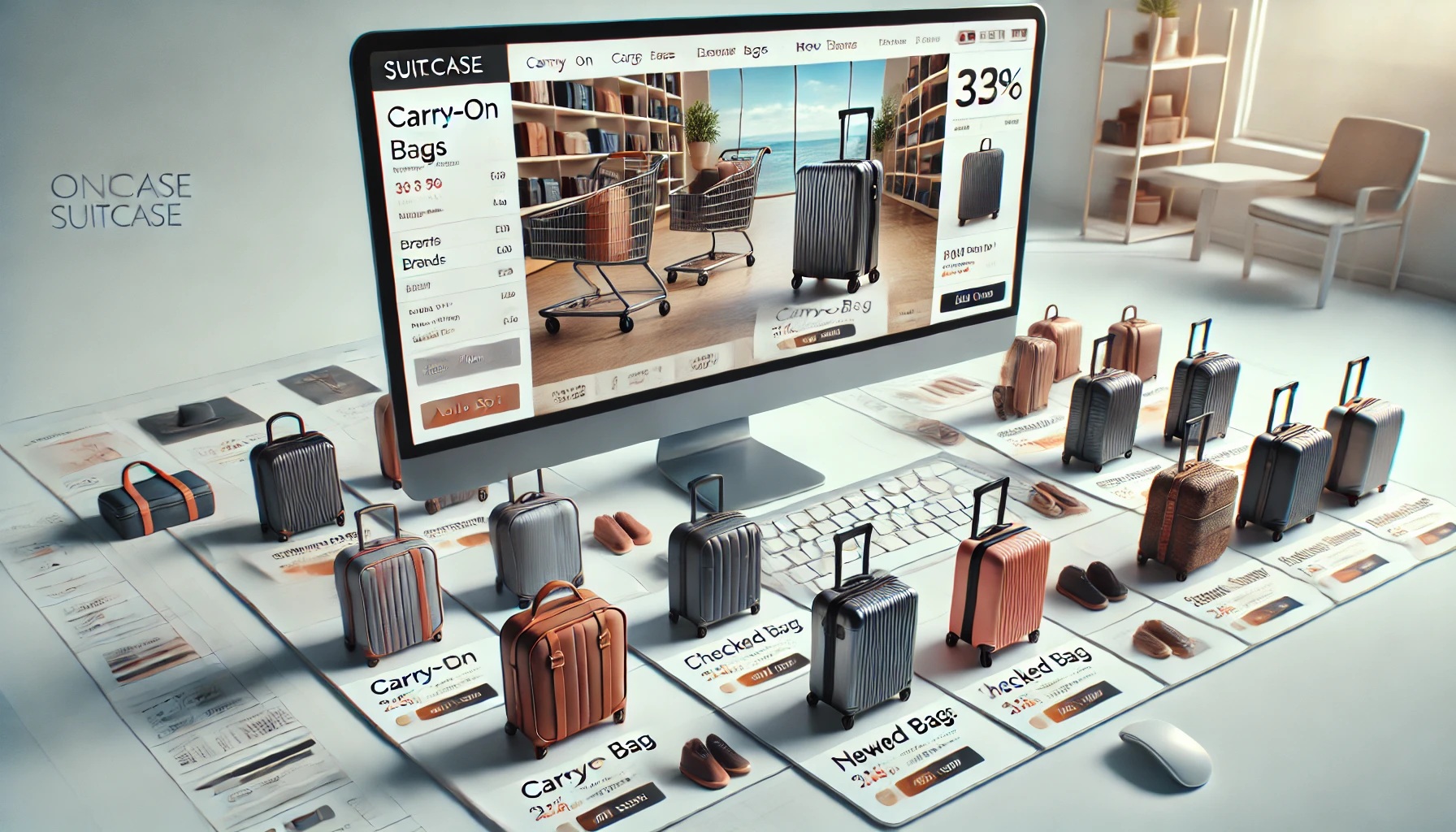 スーツケースの通販サイトを開いたパソコンの画面